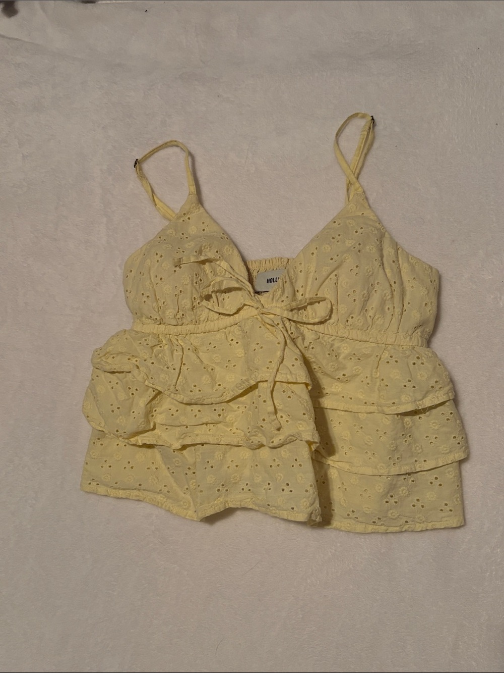 Hollister Pale Yellow Eyelet Ruffle Tie-Front Cami